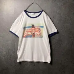 vintage リンガーシャツ　半袖　黒　白　正面ロゴ　古着　ストリート