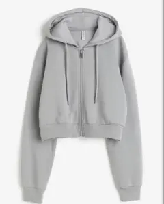 h&m フルジップ クロップドスウェットパーカー　グレー