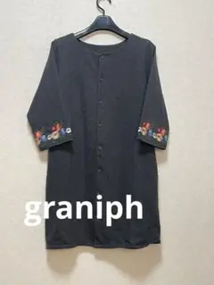 graniph グラニフ 七分袖 花柄刺繍 Aライン ワンピース チュニック