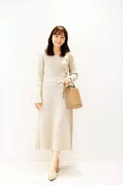 【新品未使用】GU リブニットベルテッドワンピース　ベージュ　M