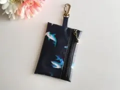 リール付き　キーケース☆サメ　ネイビー　ハンドメイド