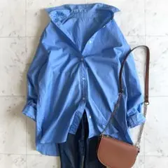 美品 プラージュ オーバーサイズ コットン レギュラーカラー長袖シャツ◆ブルー
