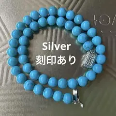 フェイクターコイズネックレス　SILVER刻印あり　シルバー金具　シンプル