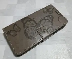 手帳型 iPhone11 用 ケース 蝶柄 バタフライ グレー 灰色