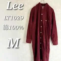 Lee コーデュロイロングシャツ　ワンピース　長袖　ノーカラー　ワインレッド　M