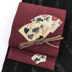 【2526】帯 名古屋帯 開き名古屋 紬 地紙 落款あり 良品