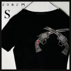 【人気デザイン】ロアー ダブルガンズ ラインストーン デカロゴ 黒 Tシャツ S