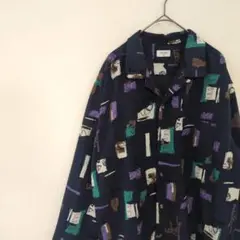 【1点物】シャツ 柄シャツ 長袖 総柄 アート風デザイン ゆるダボ L