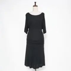 美品 アドルフォドミンゲス アシンメトリーカットワンピース 黒 XS*ED809