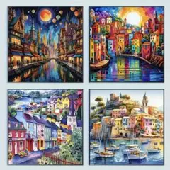 ダイヤモンドアートキット まとめ売り 4点20×20 ラウンド　風景 【450】