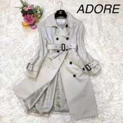 美品 アドーア トレンチコート ベルト付き ダブル ロング アイボリー 36
