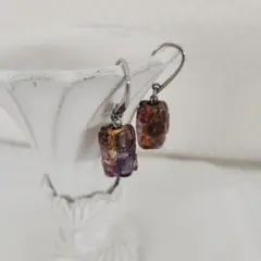 ‼️美品‼️ベネチアンガラス風紫金グラデーションピアス
