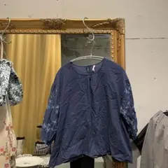 @ クラウドナイン cloud nine 刺繍 花柄 総柄 ブラウス シャツ 青