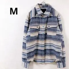 ボーダー　長袖シャツ　羽織　ジャケット　綿100%　メンズ　トップス　M