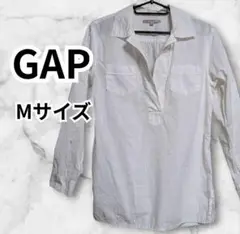 【訳あり】GAP ギャップ 長袖 スキッパーシャツ 白 ホワイト Mサイズ