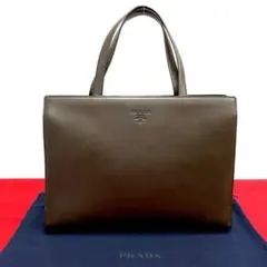 極 美品 プラダ ロゴ 刻印 レザー トートバッグ ハンドバッグ ブラウン