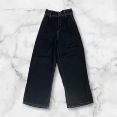 ジーユー GU ライトデニムタックワイドパンツ 標準丈 M 黒