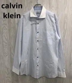 z-447 calvin klein水色 ストライプ 長袖シャツ Lサイズ