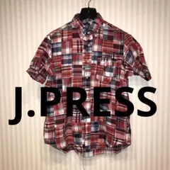 J.PRESS パッチワーク￼半袖チェックシャツ Lサイズ