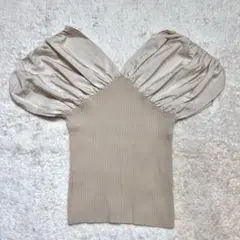 【美品】アンビエント ニットドッキングギャザーブラウス ベージュ