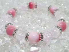★【ピーチジェイド×水晶】玉経10㎜ 天然石ブレスレットパワーストーン