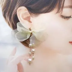 ふんわり シフォンリボン ピアス イヤリング イヤーカフ 結婚式