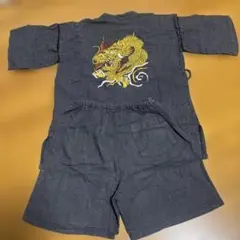 ドラゴン刺繍 甚平 100cm ダークグレー