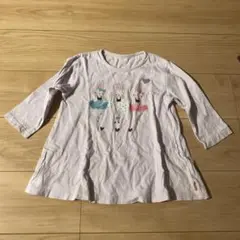 ウサギイラスト　薄紫色七分丈トップス120cm