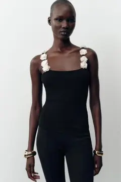【タグ付き】ZARA フラワータンクトップ　L