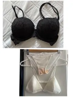 新品　３点セット　ブラジャー M 黒　75Ｃ　白　三角ブラとレースショーツ