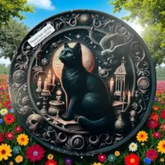 黒猫 魔法円 アクリル壁掛けプレート 15cm 飾り板