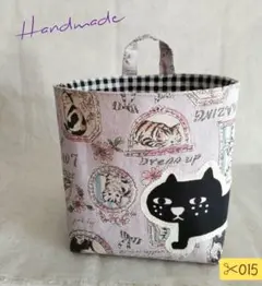 15✂ ハンドメイド 猫 布バスケット かご 壁がけ 小物入れ 雑貨 ブラック