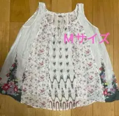 ScoLarスカラー花柄ストライプノースリーブチュニックＭサイズ 綿とシルク
