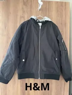 H&M ブラック MA-1 ジャケット フード付き 130
