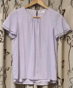 洋服の青山　Precious 薄紫 ギンガムチェック 半袖ブラウス