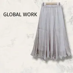 グローバルワーク シフォンロングスカート ウエストゴム 光沢 無地 体型カバー