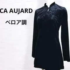 ★美品　シーエーオジャール　チュニック 花柄 ベロア調 ベルベット　ネイビー