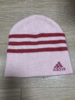 adidas ピンク ストライプ ニット帽