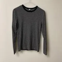 UNIQLO M 黒と白のストライプ長袖Tシャツ