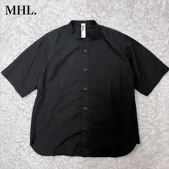 美品 MHL. リネンブレンドバンドカラーシャツ 半袖 黒 M 麻