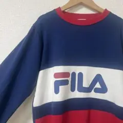 スウェット　マルチカラー　S 赤　ビッグロゴ　FILA　トレーナー　古着