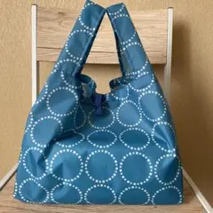 エコバッグ　ハンドメイド　コンビニ　お弁当　折り畳み　撥水　ブルー　サークル