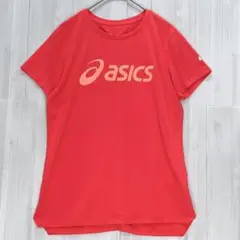 アシックス　ロゴプリントTシャツ　蛍光ピンク　M