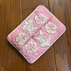 花柄刺繍 ピンク パスケース