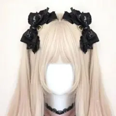 ヘアクリップ リボン ハート 地雷 ゴシック コスプレ ブラック