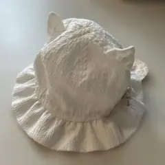 猫耳付きホワイトバケットハット　46センチ