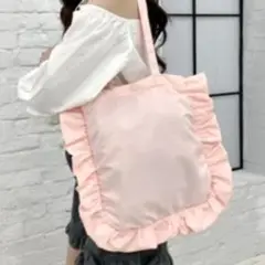 トートバッグ ナイロン バッグ　フリル　ピンク　収納力　大きめ　トート　軽い