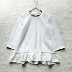 【美品】VIRINAヴィリーナ　ローラルブラウス　ペプラム　七分袖　洗濯可　白