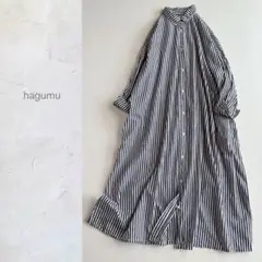hagumu ⿻ コットン ストライプ ちび襟ワンピース ナチュラル ルーズ 夏