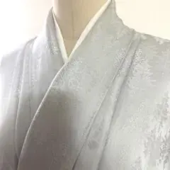 5k2152 着物　正絹　袷　色無地　紋無し　白　グレー　地紋　柄物　和装
